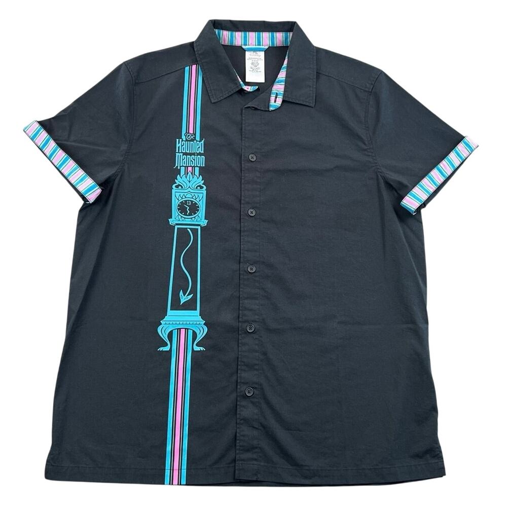 Disney Haunted Mansion UV Reactive Button Up Shirt Black Pink Blue Men’s M